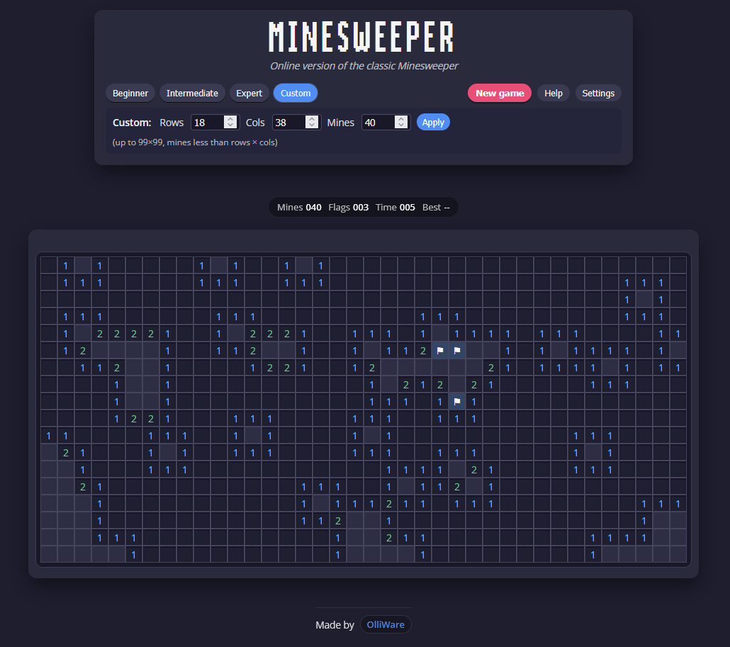 Screenshot of Minesweeper project