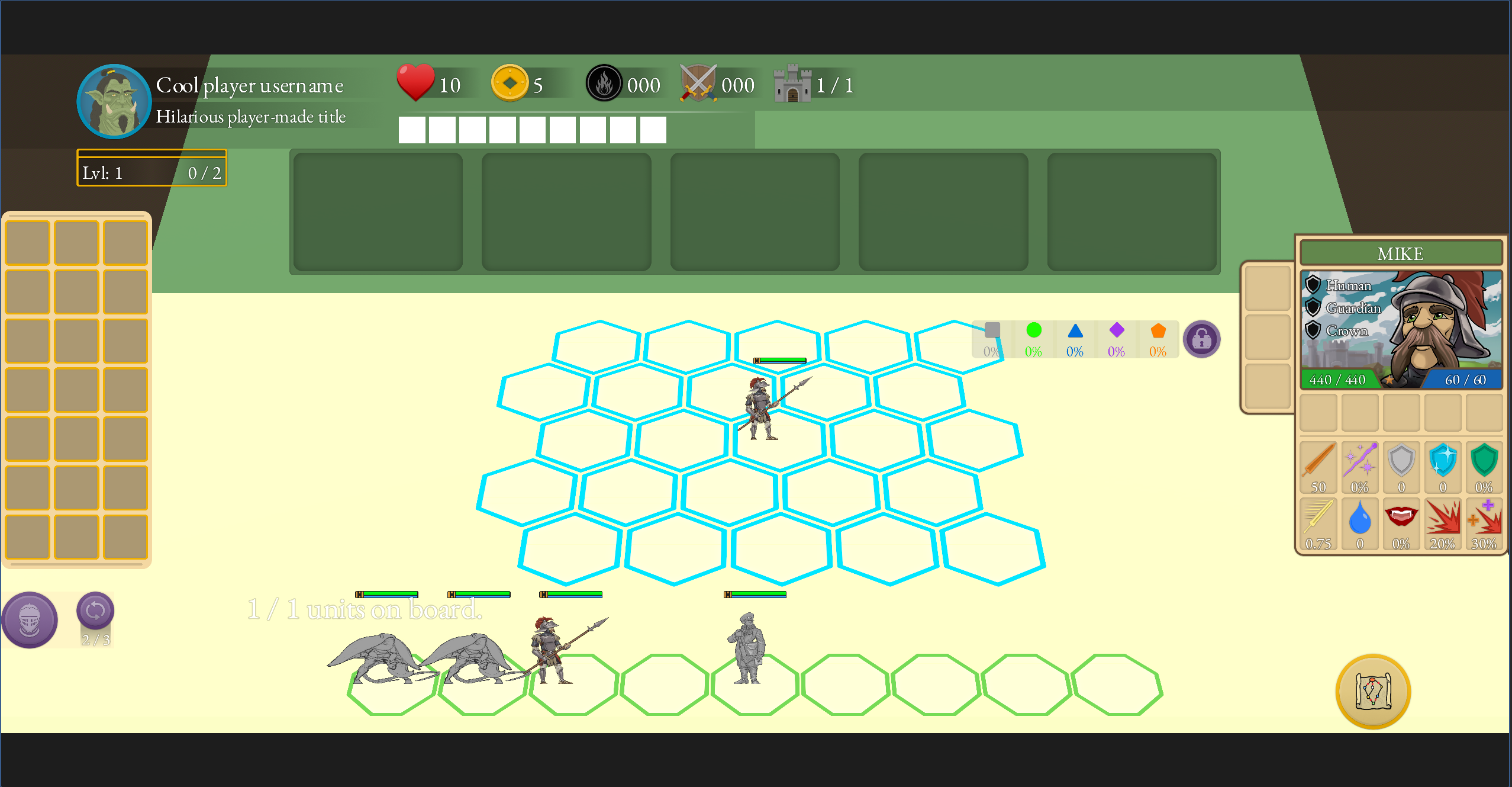 Early async PvE board layout for Battles of Prophecy